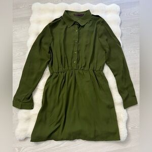 Elegant Olive Green Shirt Dress